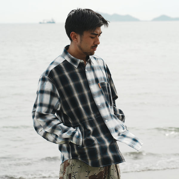 (ST408) Checks Pattern Patchwork Shirt