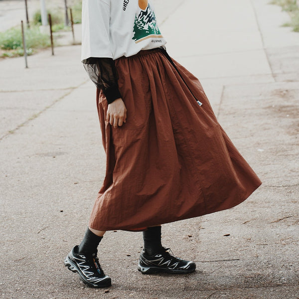 (DS020) Belted Pleated Midi Skirt