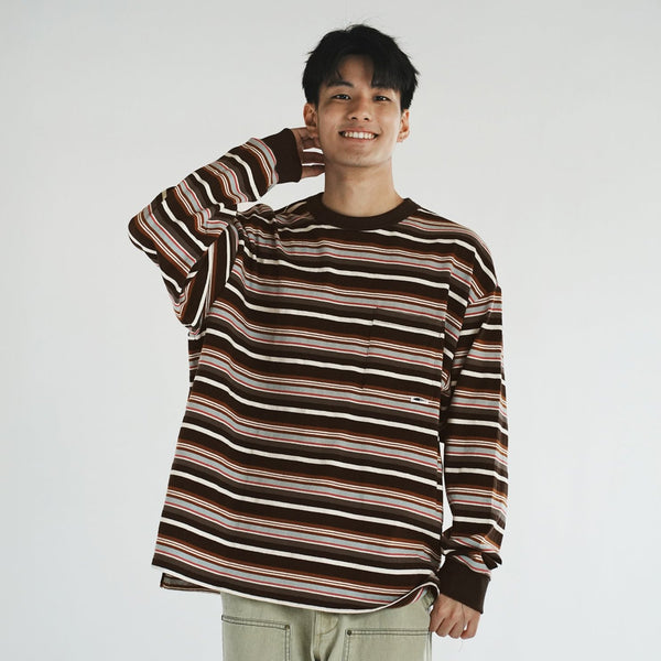 (TP1520) Stripe Long Sleeve Pocket Tee