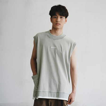 (TP1358) Mesh Patch Henley Neck Tee