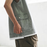 (VT1368) Ripped Splash Ink Fake Layer Vest