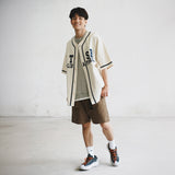 (ST391) Velvet Patch Baseball Short Sleeve Shirt