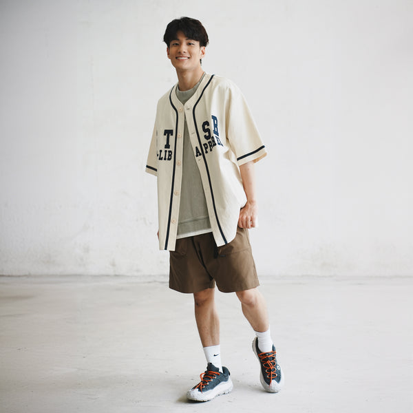 (ST391) Velvet Patch Baseball Short Sleeve Shirt