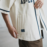 (ST391) Velvet Patch Baseball Short Sleeve Shirt