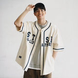 (ST391) Velvet Patch Baseball Short Sleeve Shirt