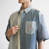 (ST399) Japan Fabric Patchwork Short Sleeve Shirt