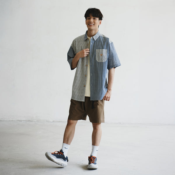 (ST399) Japan Fabric Patchwork Short Sleeve Shirt