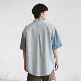 (ST399) Japan Fabric Patchwork Short Sleeve Shirt