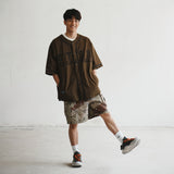 (ST391) Velvet Patch Baseball Short Sleeve Shirt