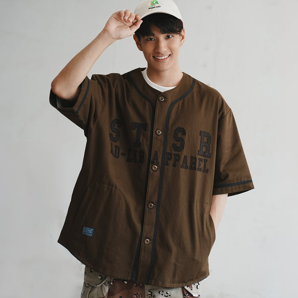 (ST391) Velvet Patch Baseball Short Sleeve Shirt