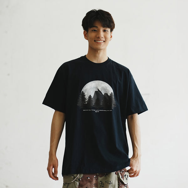 (ZT1459) Moonlight Wolf Embroidery Tee