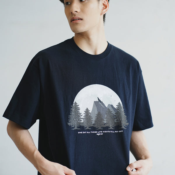 (ZT1459) Moonlight Wolf Embroidery Tee