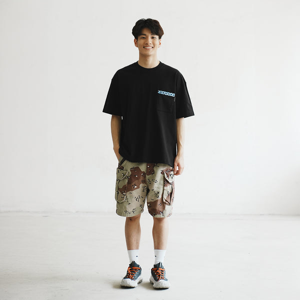 (ZT1458) Indigo Tent Print Patch Tee