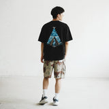 (ZT1458) Indigo Tent Print Patch Tee