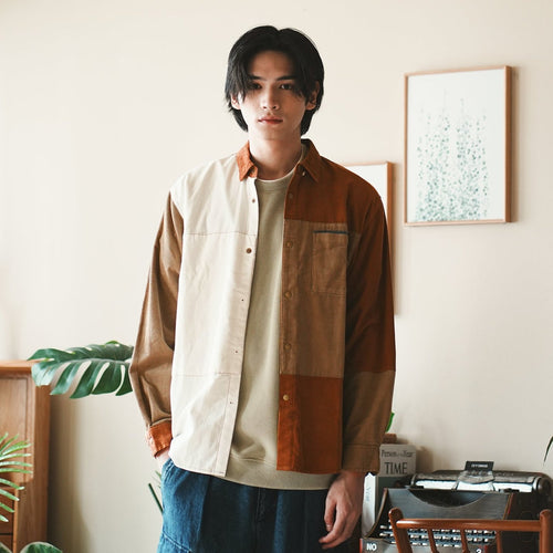 (ST409) Corduroy Patchwork Shirt