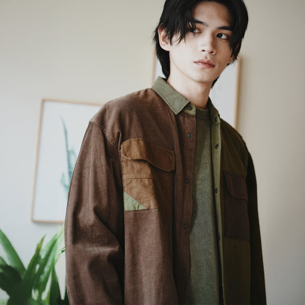 (ST415) Patchwork Work Shirt