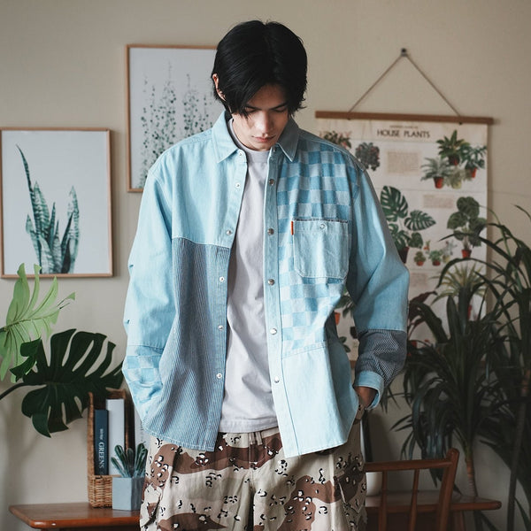 (ST410) Oversize Denim Patchwork Shirt