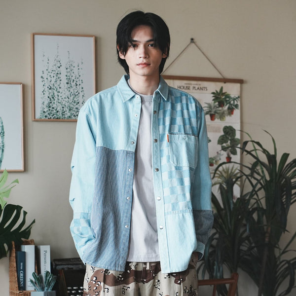 (ST410) Oversize Denim Patchwork Shirt