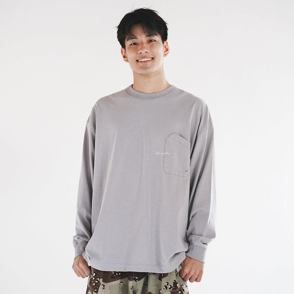 (TP1475) Garment Dye Wash Long Sleeve Pocket Tee