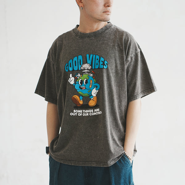 (ZT1628) Good Vibes Retro Graphic Tee