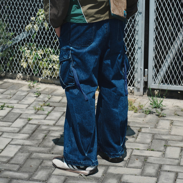 (PT376) Denim Cargo Baggy Pants