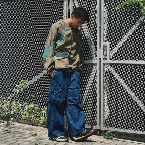 (PT376) Denim Cargo Baggy Pants