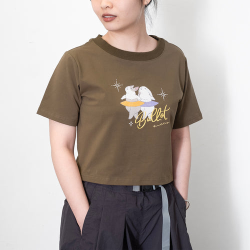 (ZT1456) Ballet Rabbit Graphic Cropped Tee