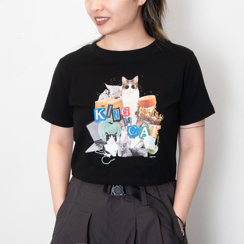 (ZT1484) King is Cat Graphic Cropped Tee