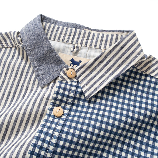 (ST399) Japan Fabric Patchwork Short Sleeve Shirt