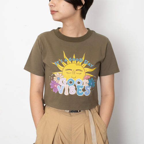 (ZT1508) GOOD VIBES Graphic Cropped Tee