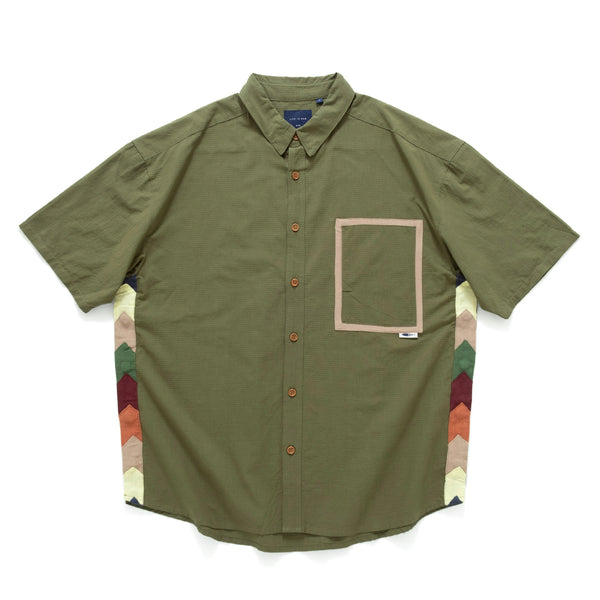 (ST392) Panel Patchwork Splited Short Sleeve Shirt