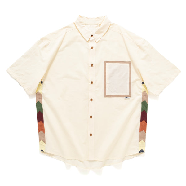 (ST392) Panel Patchwork Splited Short Sleeve Shirt