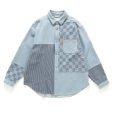 (ST410) Oversize Denim Patchwork Shirt