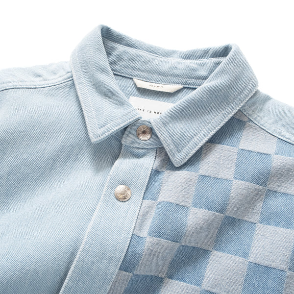 (ST410) Oversize Denim Patchwork Shirt