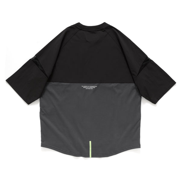 (TP1338) Contrast Cropped Sleeve Tech Tee