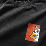 (ZT1558) Curious Cat Graphic Long Sleeve Tee