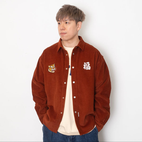 (ST432) Tiger Embroidery Corduroy Shirt