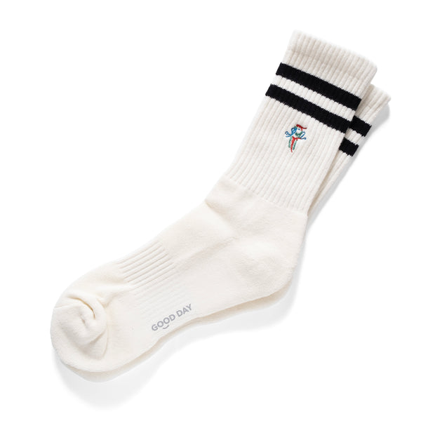 (ZA095) Mahjong Sparrow Embroidery Stripe Socks