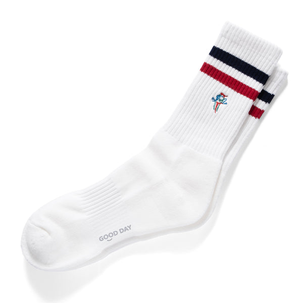 (ZA095) Mahjong Sparrow Embroidery Stripe Socks