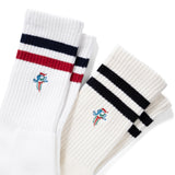 (ZA095) Mahjong Sparrow Embroidery Stripe Socks