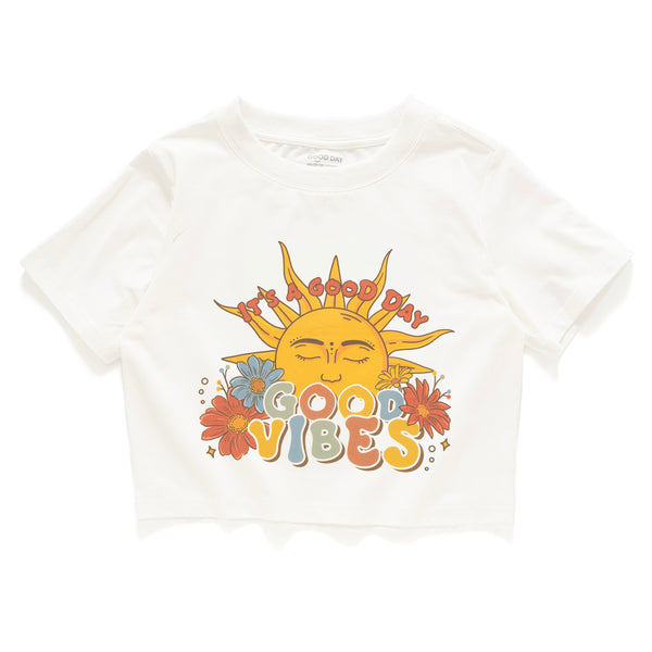 (ZT1508) GOOD VIBES Graphic Cropped Tee