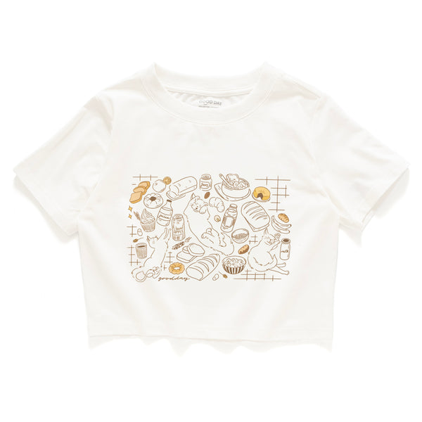 (ZT1524) Picnic Cats Graphic Cropped Tee