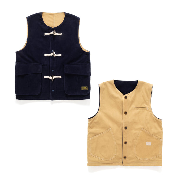 (JK380) 2 Face Corduroy Horn Button Vest