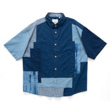 (ST390) Indigo Patchwork Short Sleeve Shirt