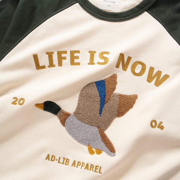 (SW488) Teal Duck Embroidery Raglan Sweater