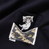 (ZT1464) Comfy Kitten Embroidery Pocket Tee