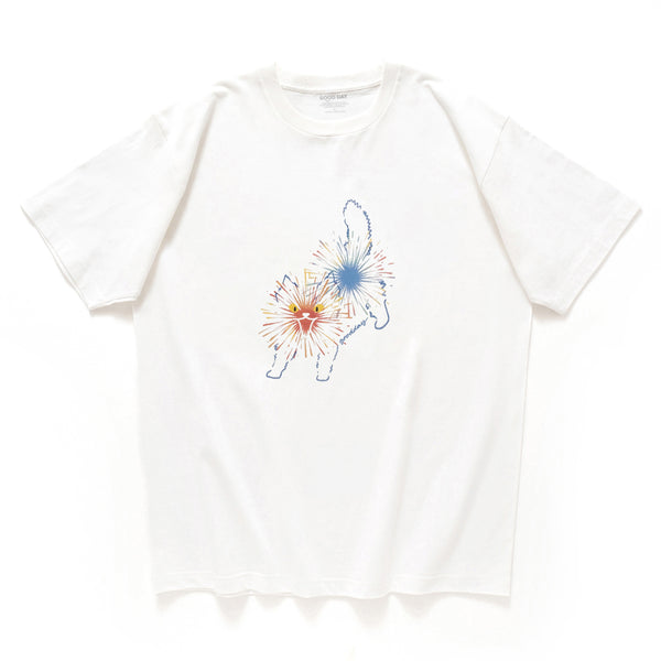 (ZT1548) Fireworks Cat Graphic Tee