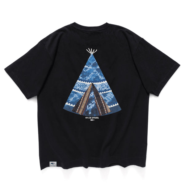 (ZT1458) Indigo Tent Print Patch Tee