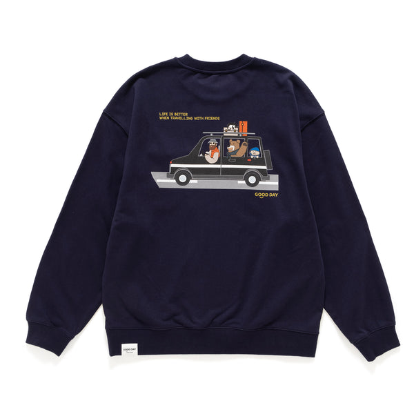 (ZW495) Travelling With Friends Graphic Pocket Sweater